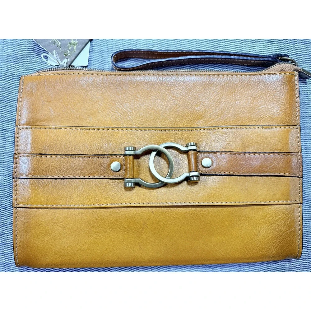 Pratesi Firenze Wristlet Clutch Bag Cognac Tan Italian Leather Handmade NWT
